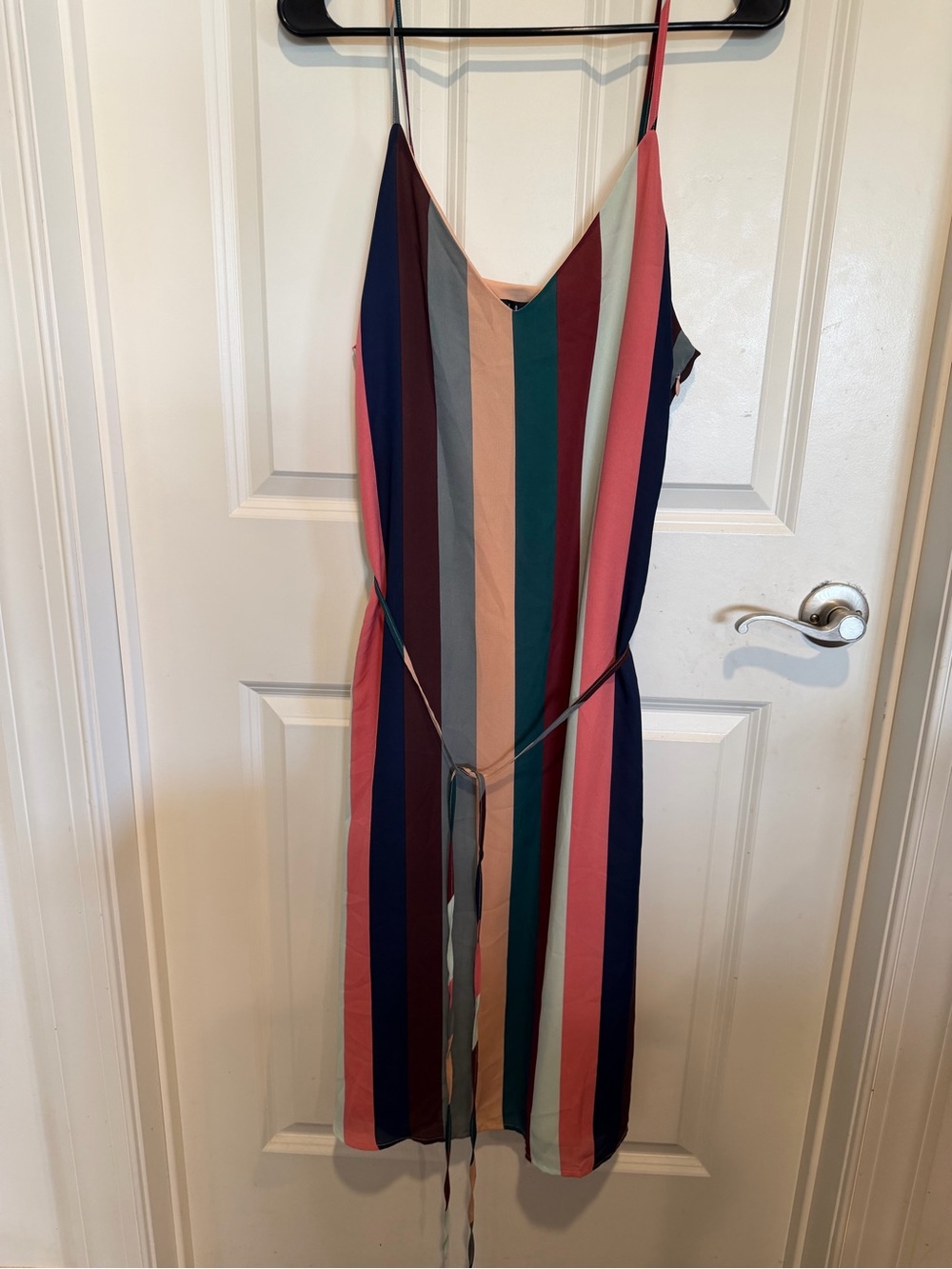 Lulu's Erina Multi-Stripe Midi Belted Slip Dress L NWT Beachy Summer Mauve Flowy